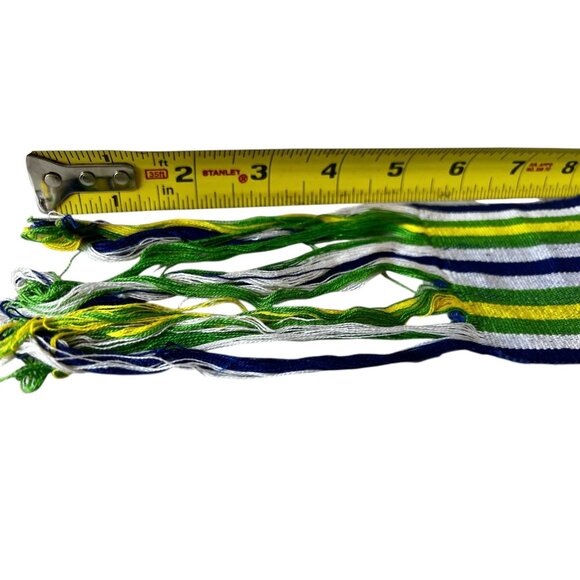 Vintage Guatemalan Handwoven Sash Belt 72" x 3" Green Yellow White Blue  Cotton - Picture 7 of 8